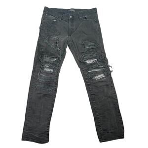 Black Moto Jeans 38/34 Distressed Rip & Repair Snake Skinny Punk Streetwear